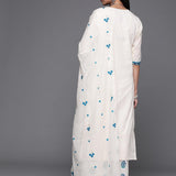 Off White Floral Embroidered Thread Work Pure Cotton Kurta with Palazzos