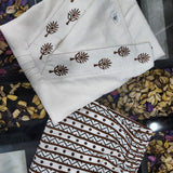 Classy Cotton Flex Off-White Kurta With Embroidered Yoke And Sleeves Paired With Printed Pant