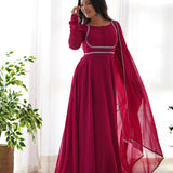 Presenting New Georgette Anarkali Gown Dupatta Full Set with Pant - Ready to Wear