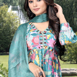 Stunning Green Floral Alia Cut Suit Set