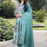 Stunning Green Floral Alia Cut Suit Set