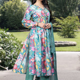 Stunning Green Floral Alia Cut Suit Set