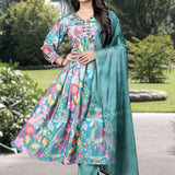 Stunning Green Floral Alia Cut Suit Set