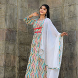 Multicoloured Anarkali with mirror work and print lace