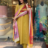 Yellow Color Kurti Suit Set Seems To Be A Party Wear Outfit Rayon fabric with Maslin Dupatta.