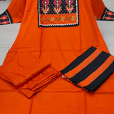 Orange Color Kurti Suit Set Seems To Be A Party Wear Outfit Rayon fabric with Maslin Dupatta.