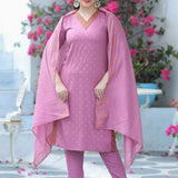 Stylish Pink Kurti With Bottom And Dupatta Set