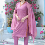 Stylish Pink Kurti With Bottom And Dupatta Set