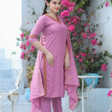 Stylish Pink Kurti With Bottom And Dupatta Set