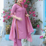 Stylish Pink Kurti With Bottom And Dupatta Set