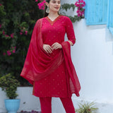 Stylish Pink Kurti With Bottom And Dupatta Set