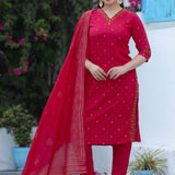 Stylish Pink Kurti With Bottom And Dupatta Set