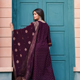 Stylish Purple Wine Kurti With Bottom And Dupatta Set