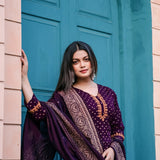 Stylish Purple Wine Kurti With Bottom And Dupatta Set