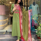 Kurti Suit Set  Seems To Be A Party Wear Outfit Rayon fabric with Maslin  Dupatta.