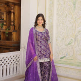 Elegant Viscose Jacquard Kurta Set with Sequins Embroidery & Russian Silk Dupatta