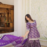 Elegant Viscose Jacquard Kurta Set with Sequins Embroidery & Russian Silk Dupatta