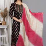 Beautiful Rayon Kurti & Printed Pant with Chanderi Dupatta - SSC