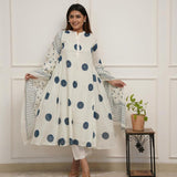 Trending Polka Dot Kali Style Pure Mul Cotton Dupatta Set