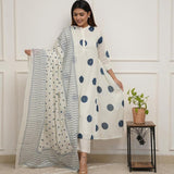 Trending Polka Dot Kali Style Pure Mul Cotton Dupatta Set