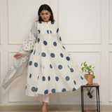 Trending Polka Dot Kali Style Pure Mul Cotton Dupatta Set