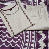 Handloom Cotton Kurta Pant and Khadi Silk Ikkat Print Dupatta Set