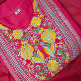 Cotton Kurti with Embroidered Yoke & Border, Sharara, and Organza Dupatta