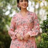 New Floral Muslin Silk Printed Peplum Kurti With Palazzo Co-Ord Set