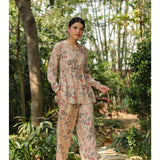 New Floral Muslin Silk Printed Peplum Kurti With Palazzo Co-Ord Set