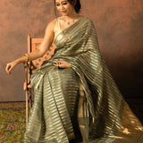 Kora Organza Zari Stripe Work Banarasi Saree