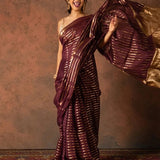 Kora Organza Zari Stripe Work Banarasi Saree