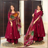 Diwali Wear Pure Chinnon Silk With Embroidery Work With Fancy Full Sleeve