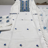 Off White Floral Embroidered Thread Work Pure Cotton Kurta with Palazzos