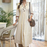 Classy Cotton Flex Off-White Kurta With Embroidered Yoke And Sleeves Paired With Printed Pant